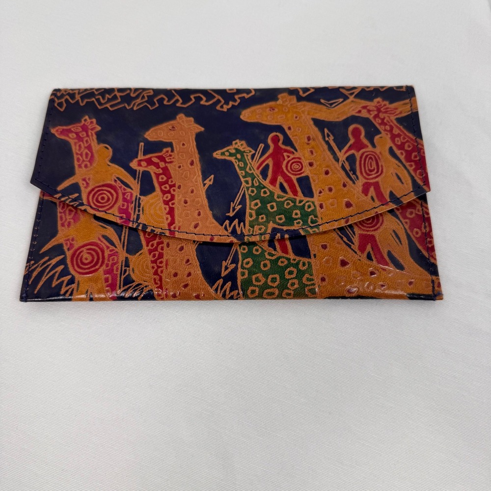 Leather Clutch/ Long Wallet Womens OS Blue, Tan, Red, Green Giraffes India Boho